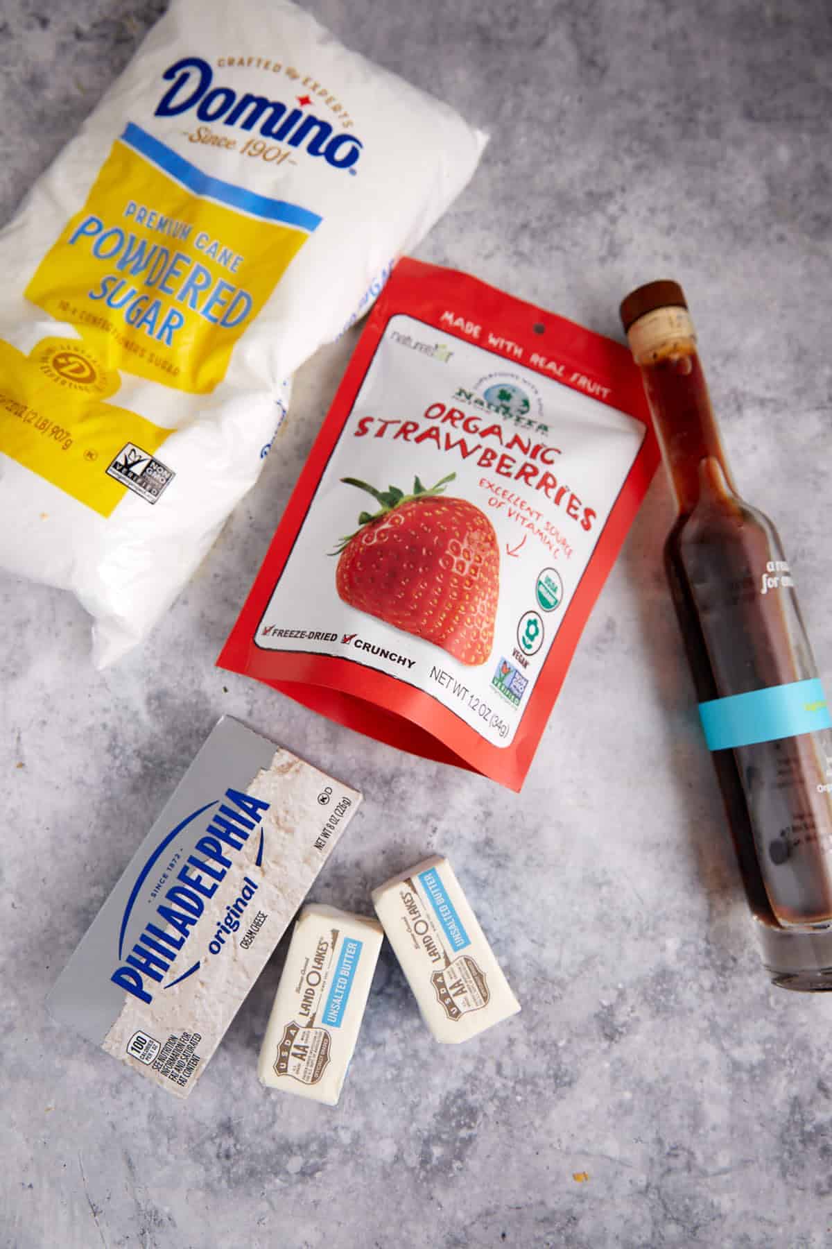 Ingredients for Strawberry frosting.