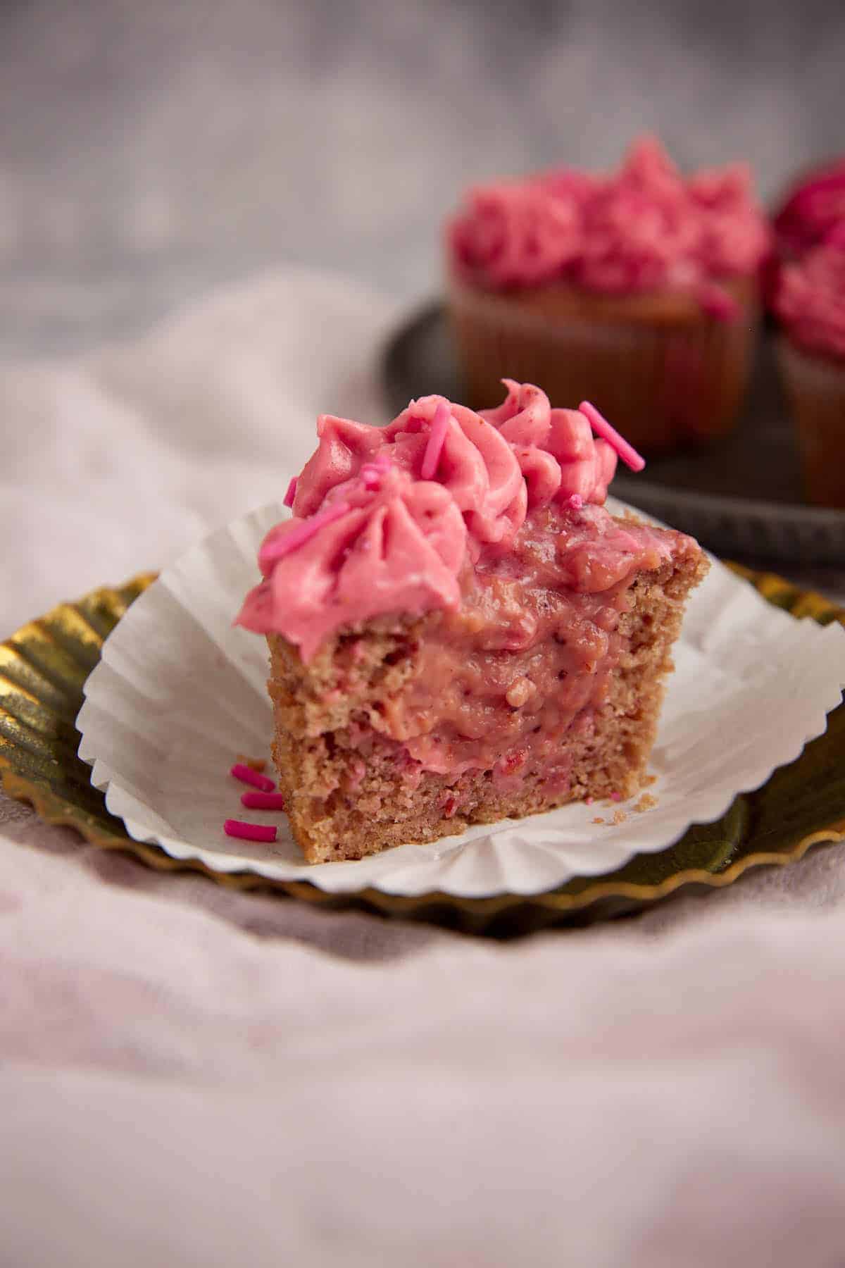 A cupcake cut in half.
