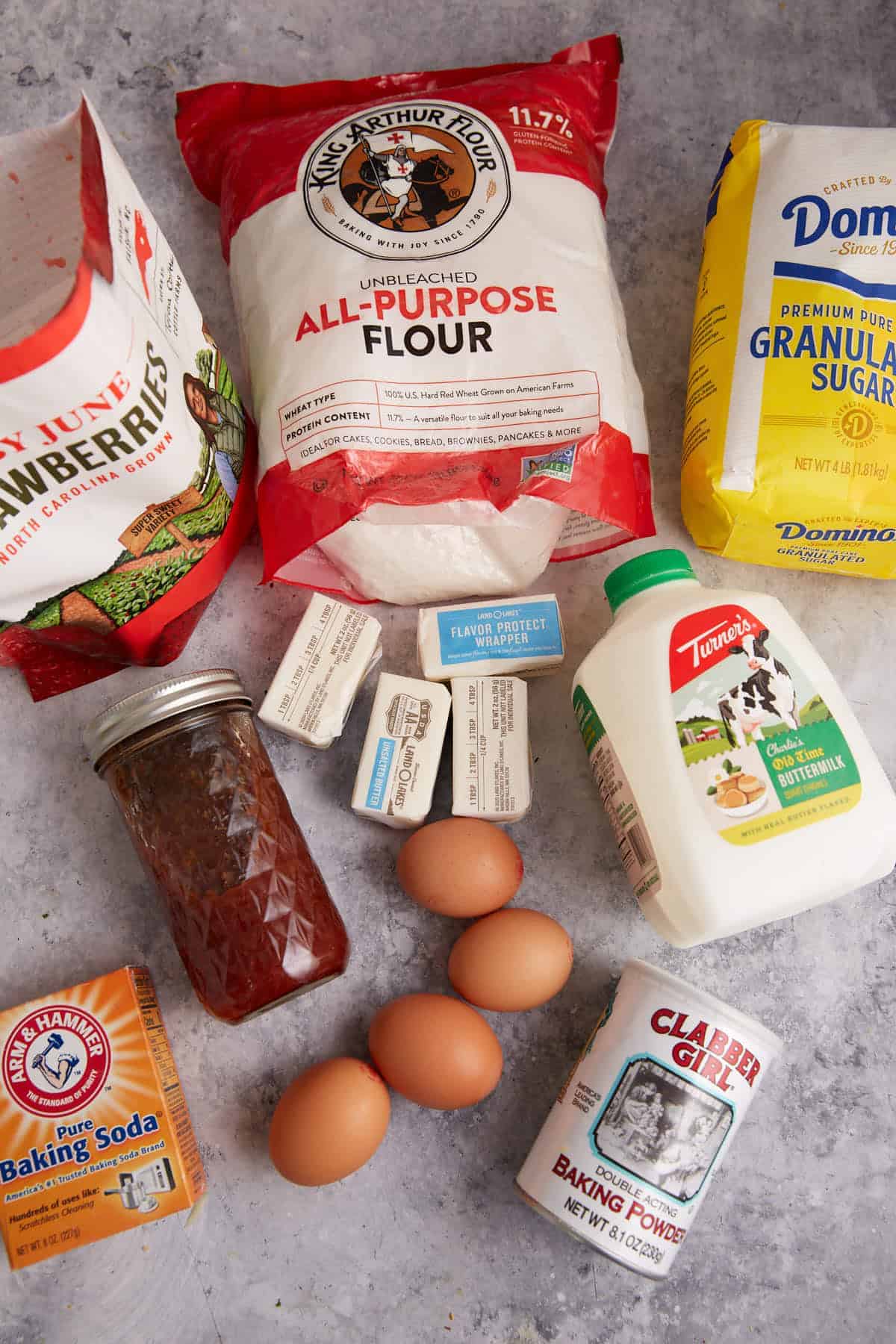 The ingredients for strawberry cupcakes.
