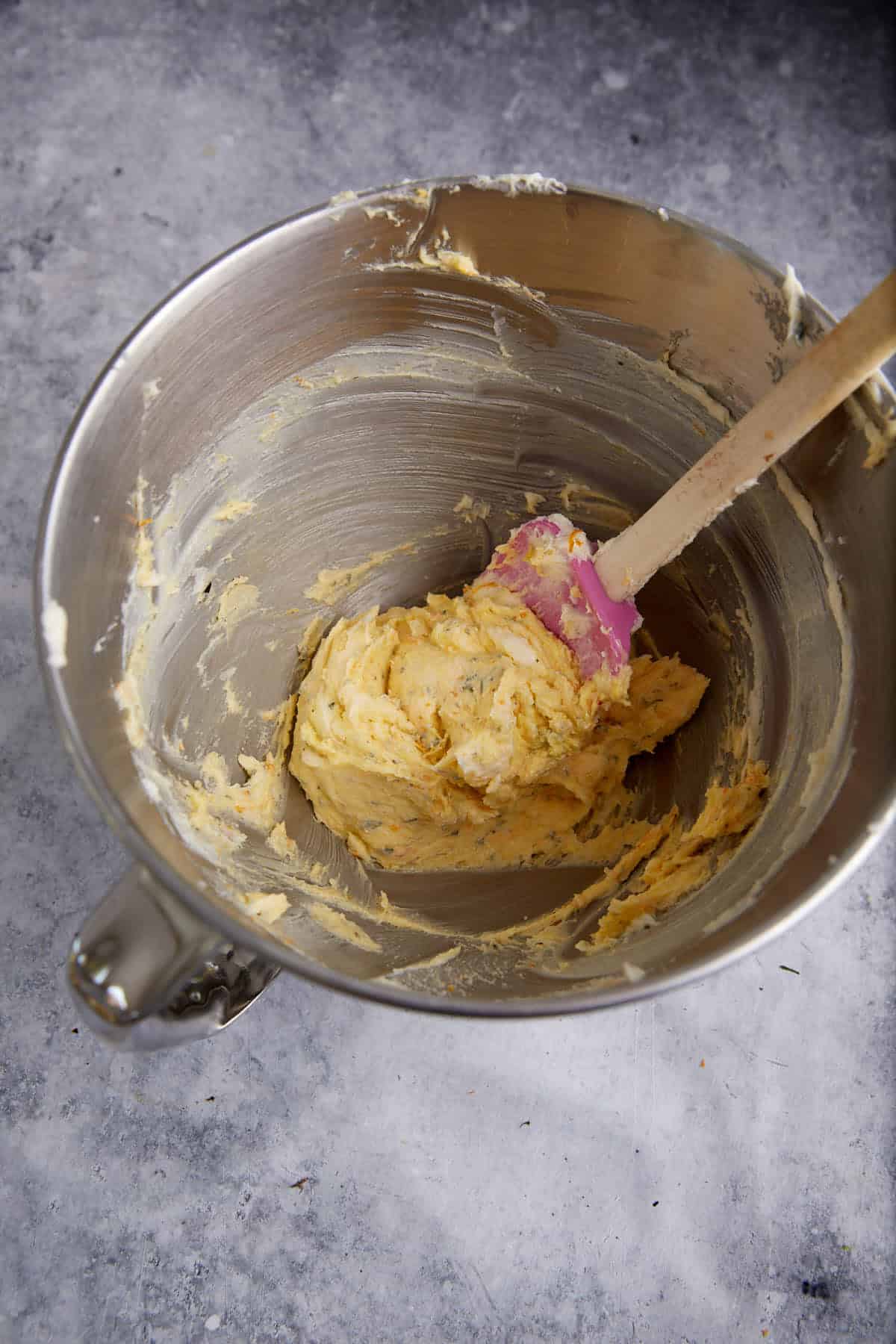 Eggs added to the shortbread batter.