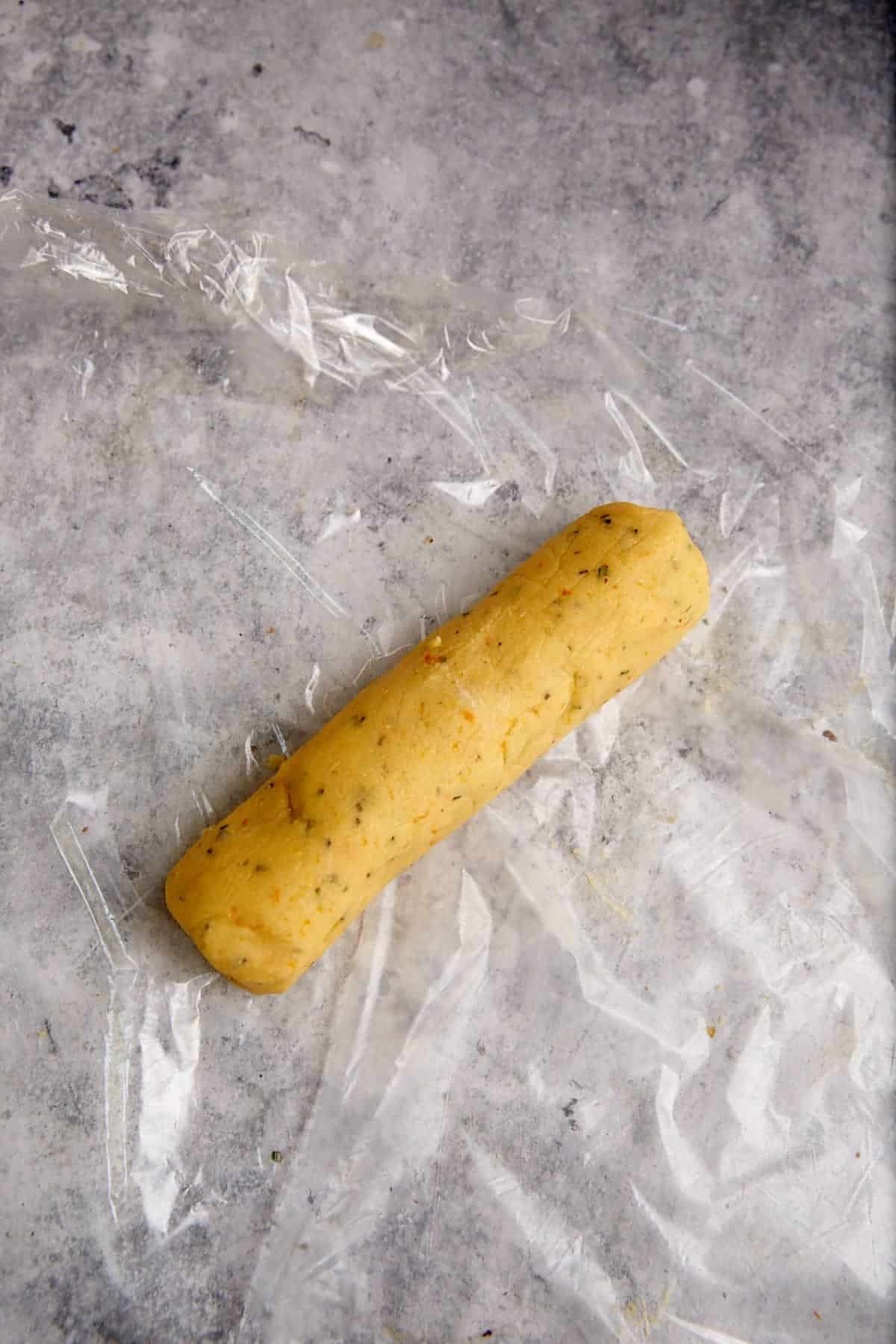 Shortbread dough rolled into a log.