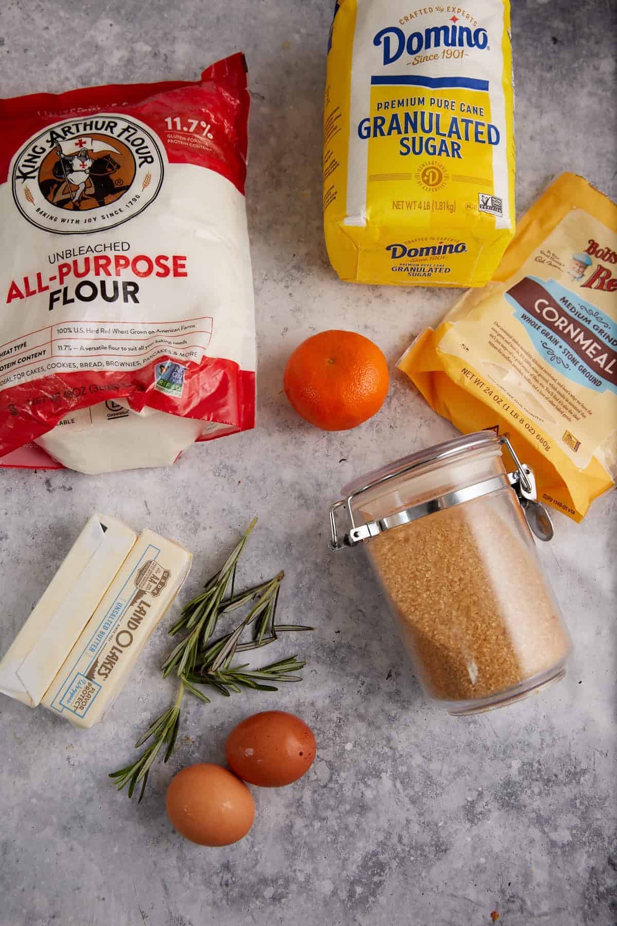 The ingredients for orange shortbread cookies.