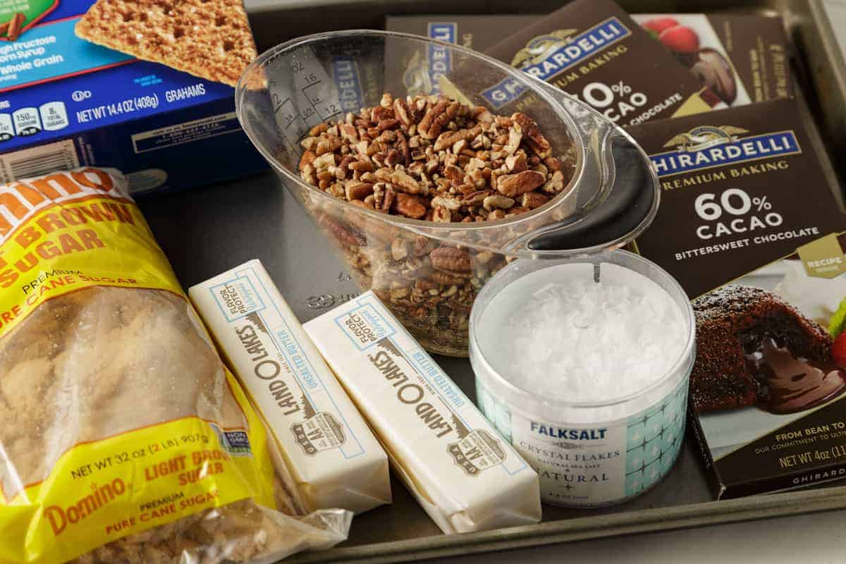 The ingredients for chocolate caramel bark.
