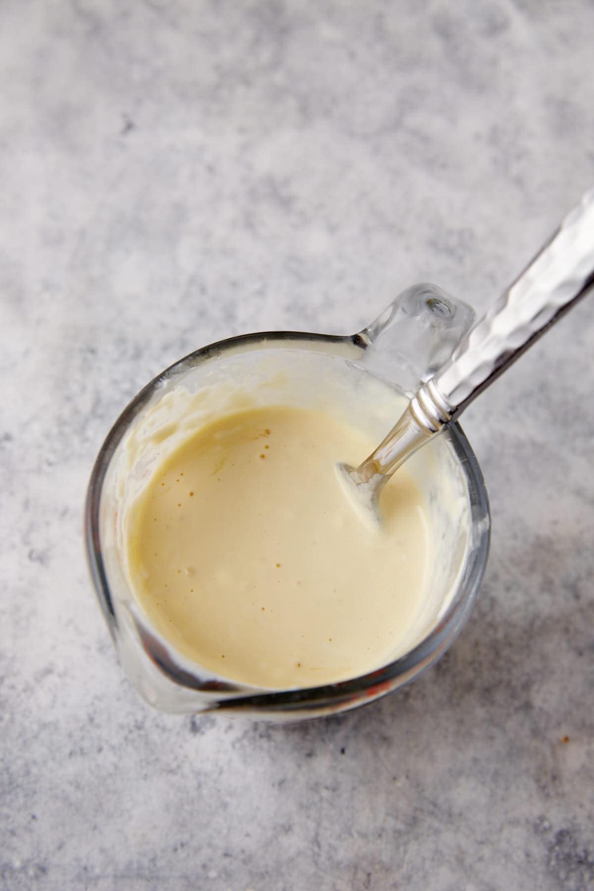 Creme fraiche mixed with eggs.
