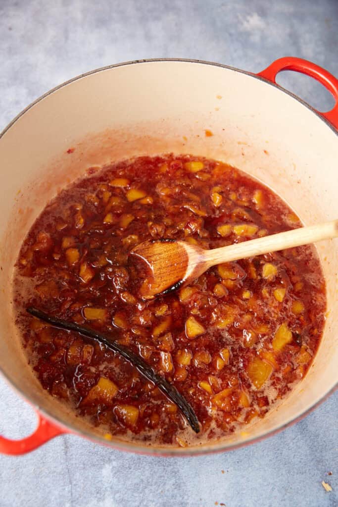 Jam cooked in a dutch oven.