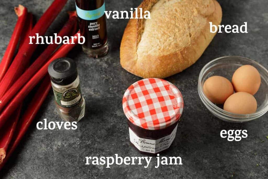 Ingredients for bread pudding.