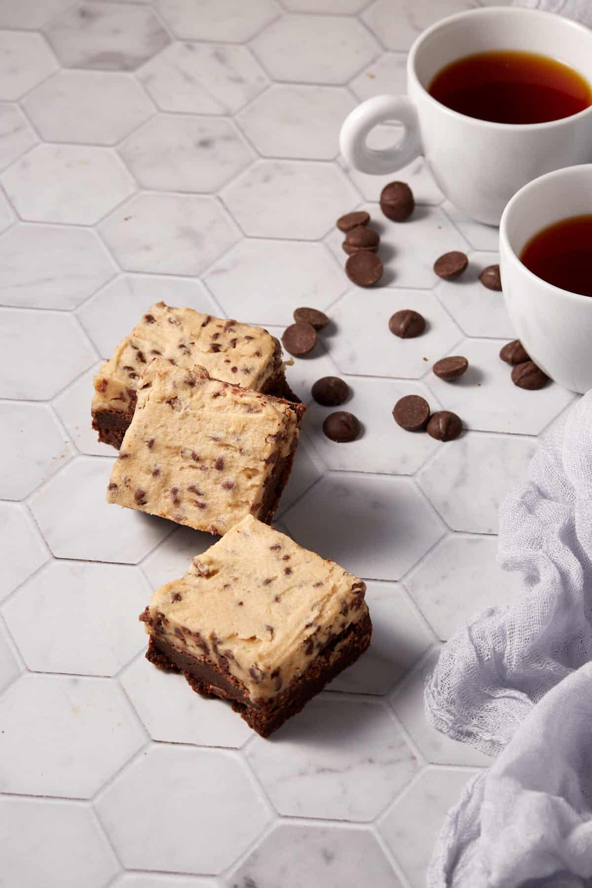 Cooke dough brownies with chocolate chips.
