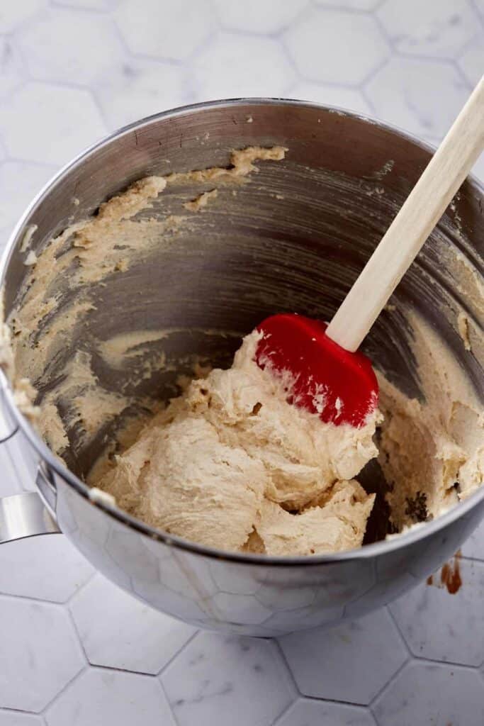 Frosting mixed in a mixing bowl.
