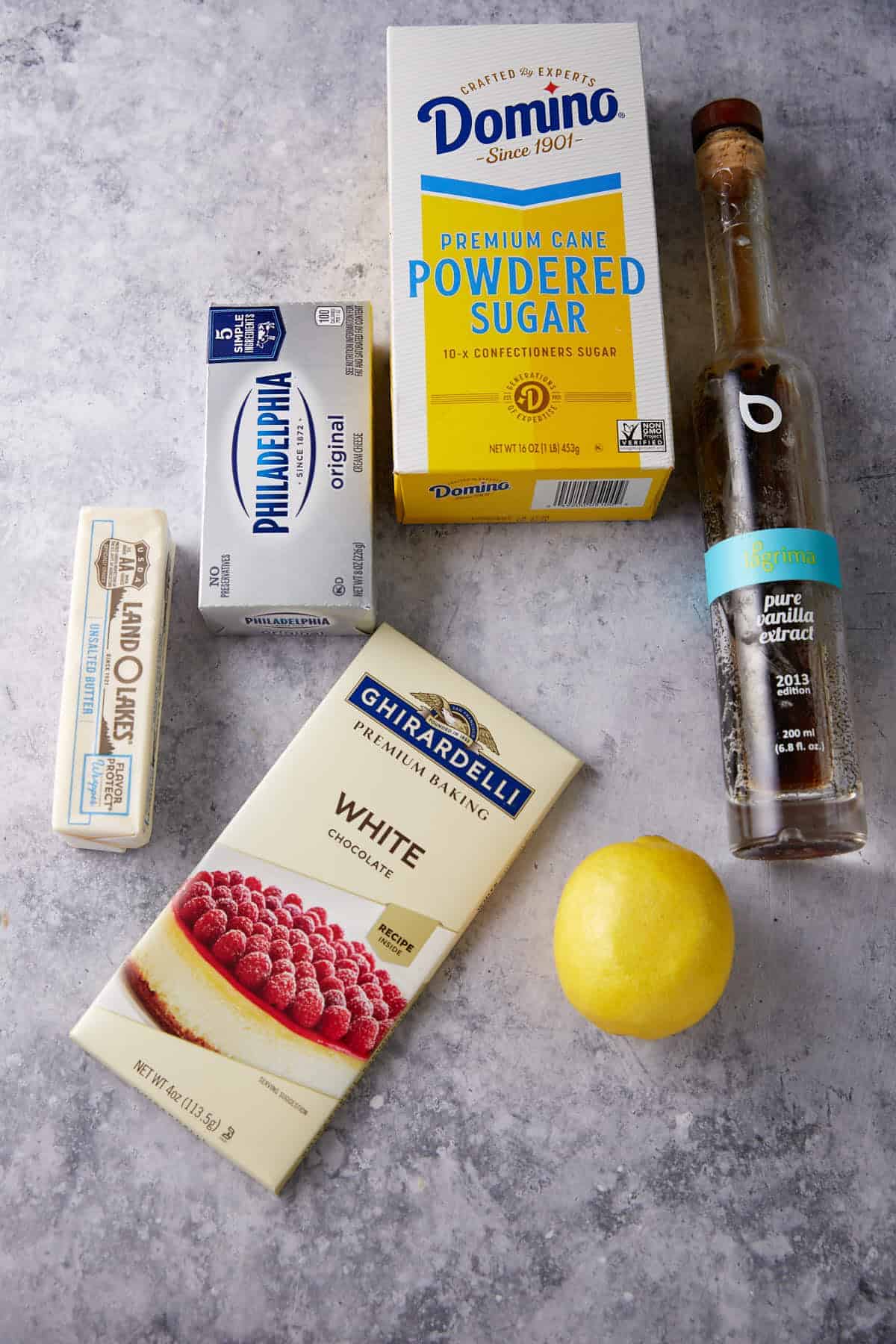 Ingredients for a lemon frositng.