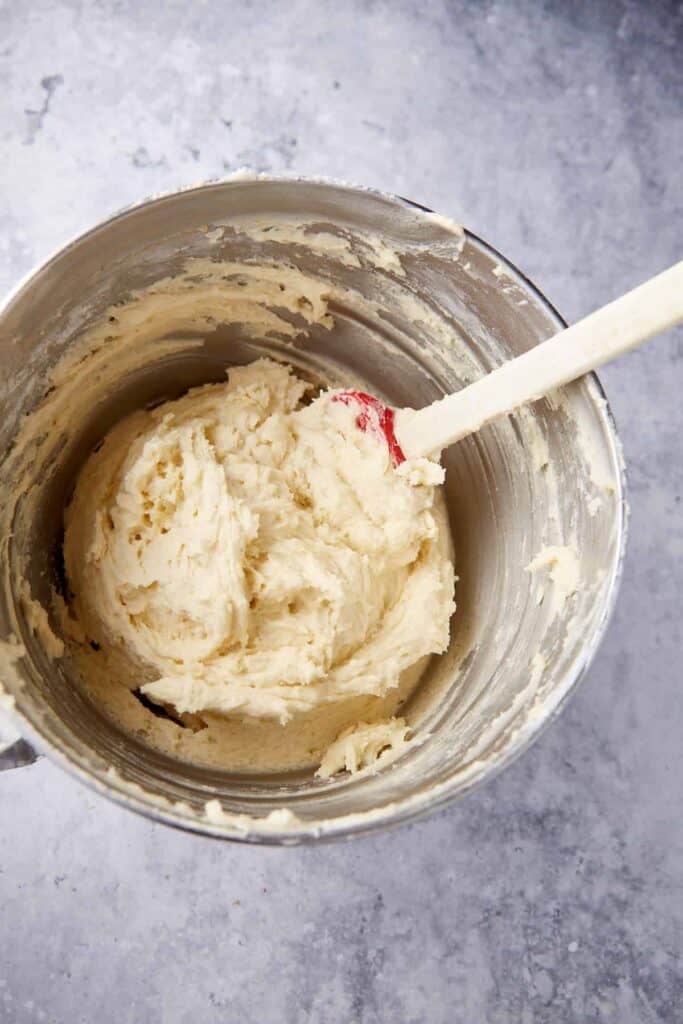 The batter for the blueberry bundt cake.