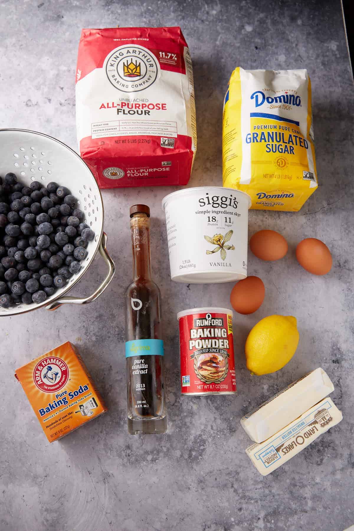 Ingredients for a blueberry bundt cake.