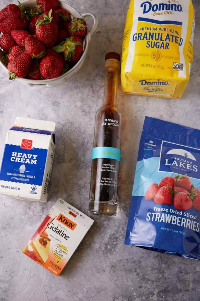 The ingredients for a strawberry mousse.