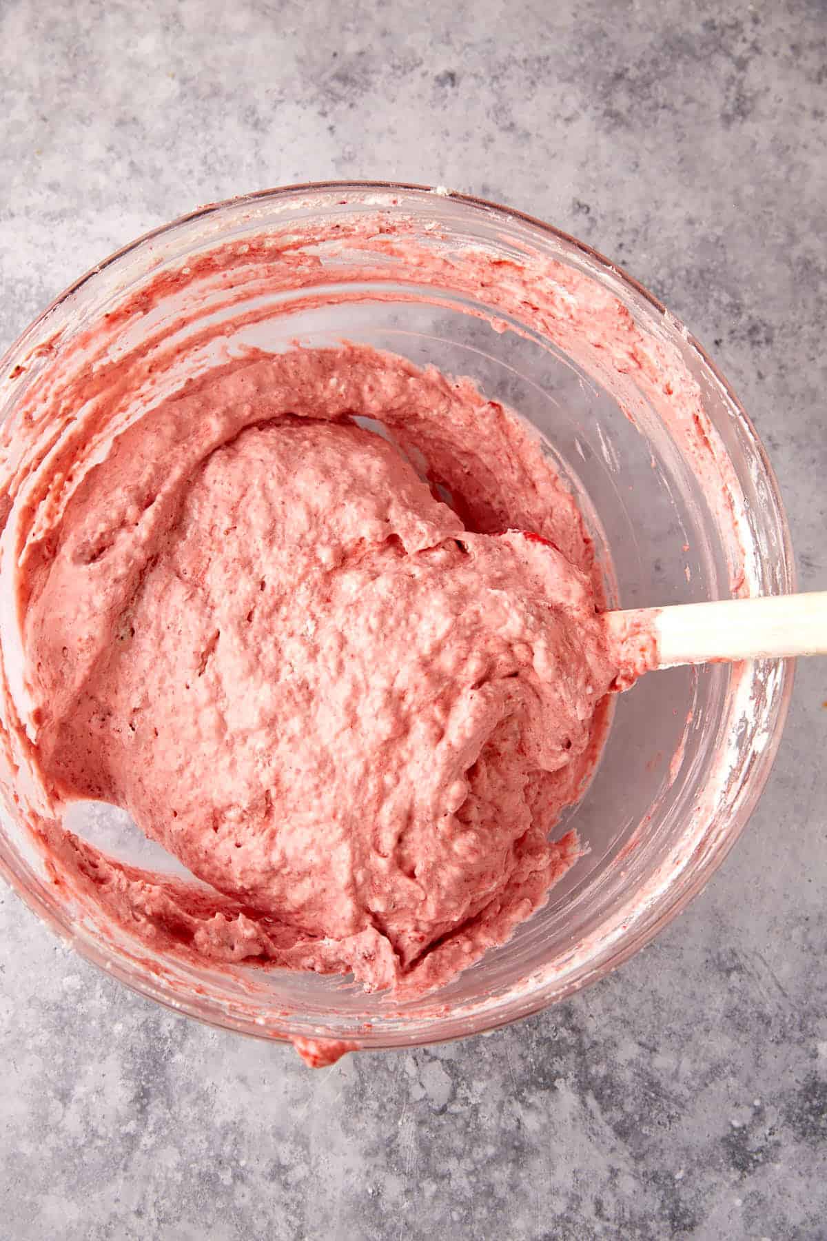 Strawberry mousse in a mixing bowl.