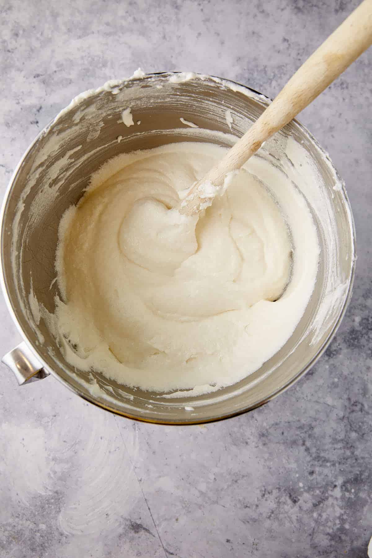 eggs and sour cream added to butter and sugar.
