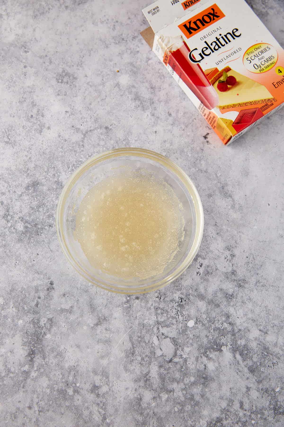 Gelatin dissolved in a bowl.