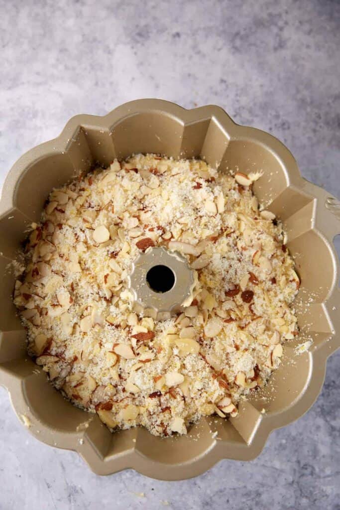 Almond topping added to the batter.