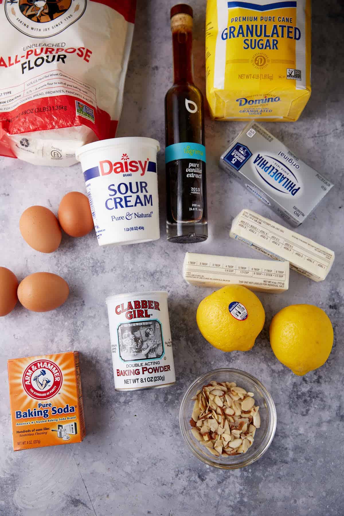 Ingredients for cream cheese coffee cake.