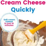 Cream cheese softened in a glass bowl.