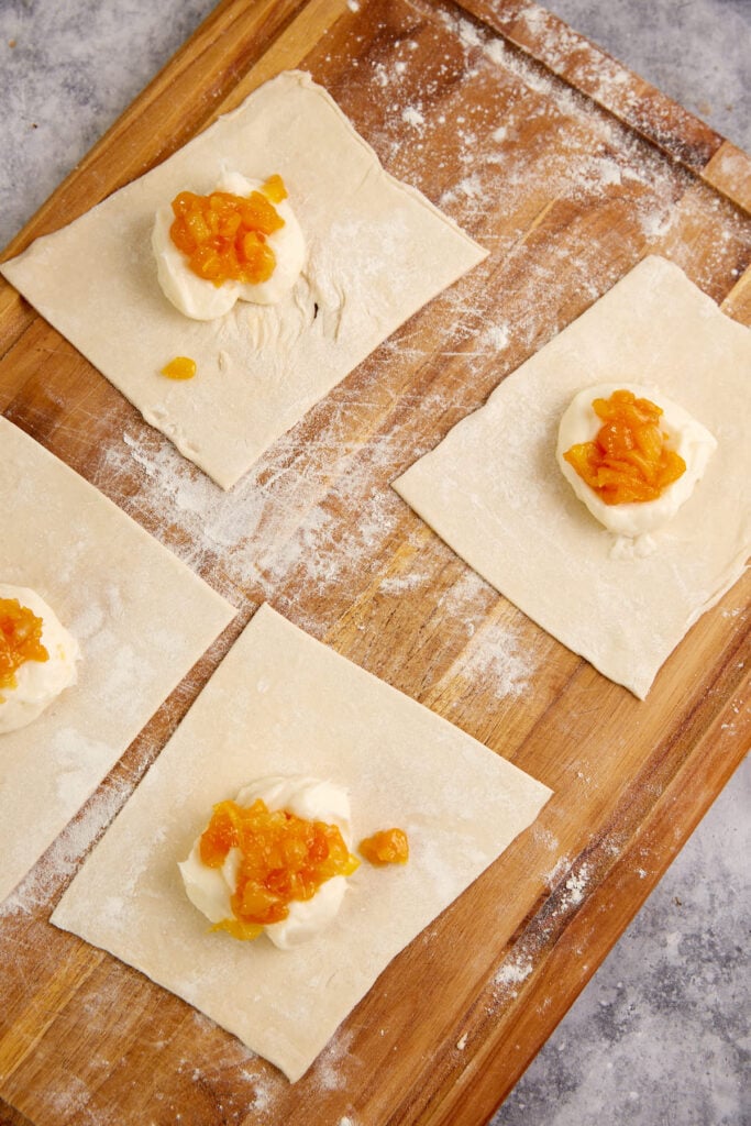 Pastry squares before they have been wrapped.