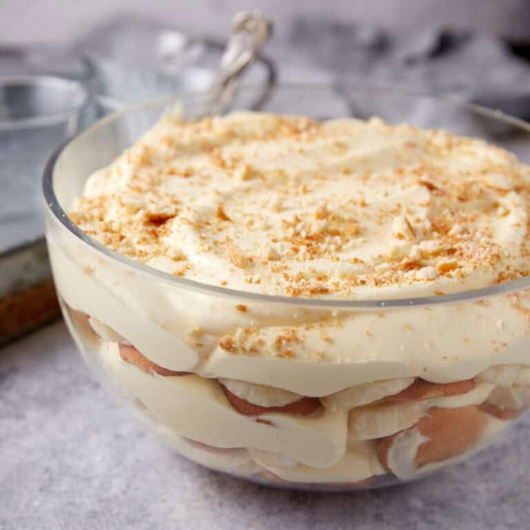 Banana Pudding in a glass bowl.
