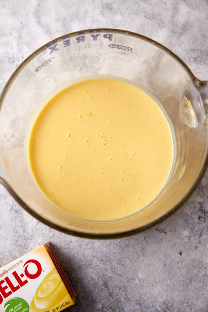 Pudding mix before it has thickened.