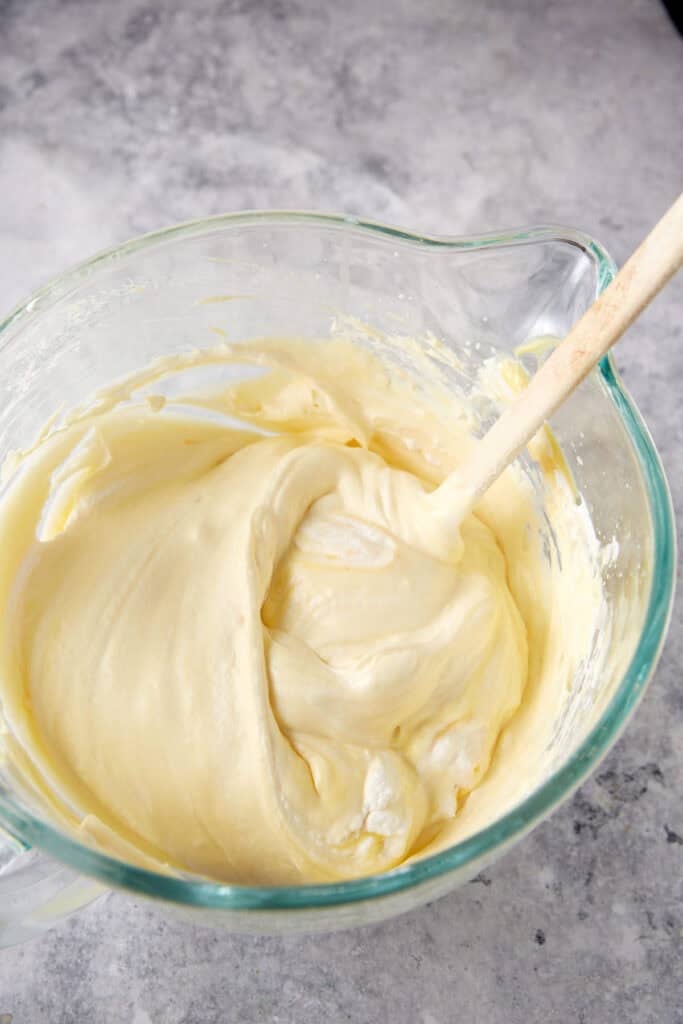 Whipped cream folded into pudding.