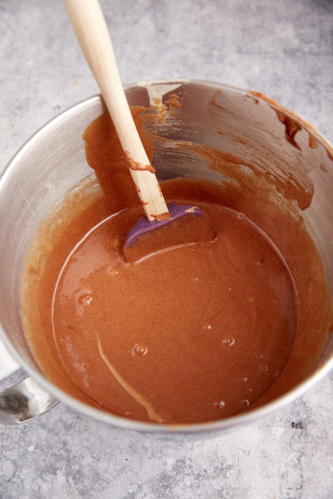 The batter for a chocolate brownie pie.