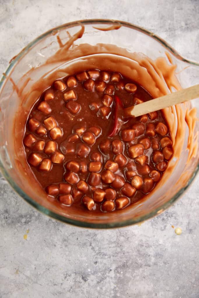 A bowl of chocolate cake batter.