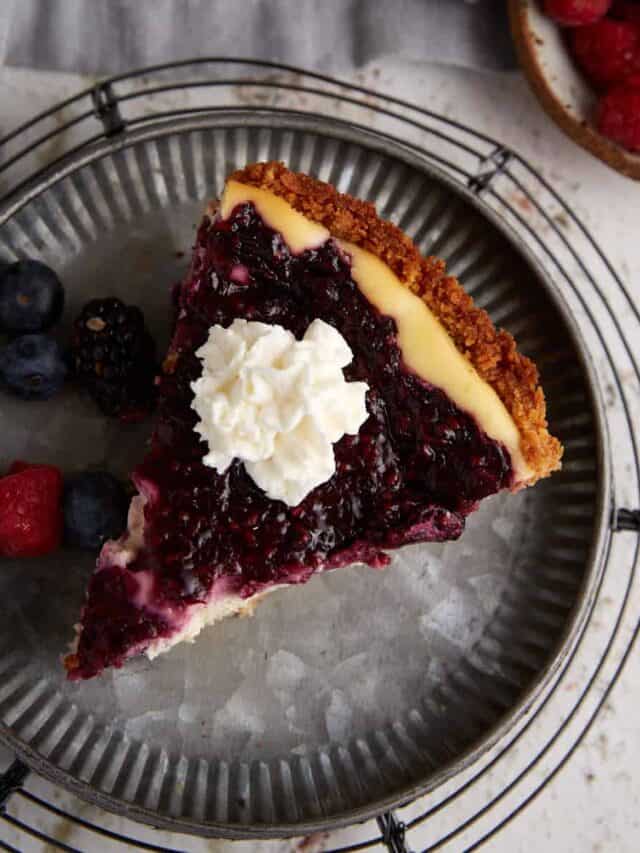 A single slice of blueberry cream cheese pie.