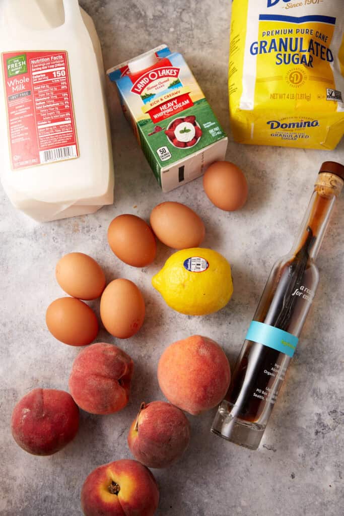 The ingredients for peach ice cream.