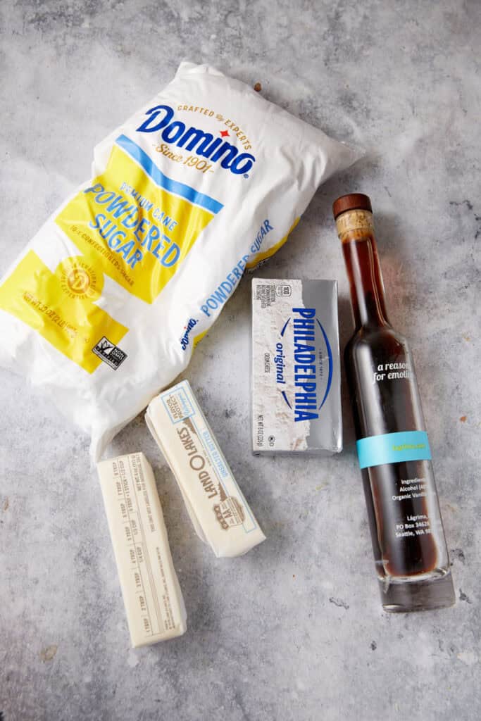 Ingredients for a cream cheese frosting.