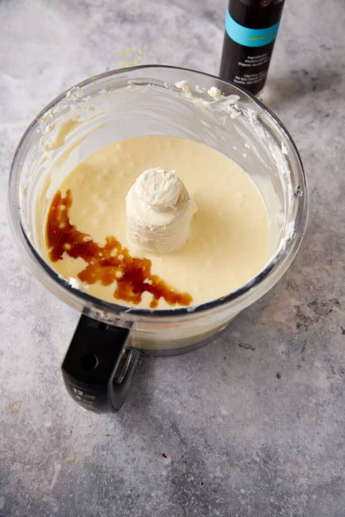 Eggs added to the cream cheese mixture.