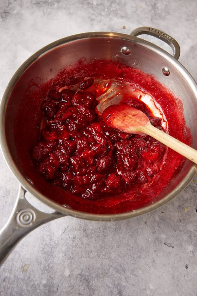 Strawberry jam in a sacupean.