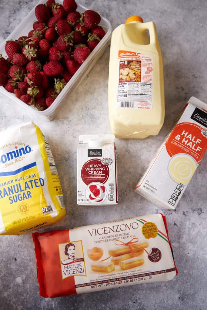 The ingredients for a frozen strawberry triffle.