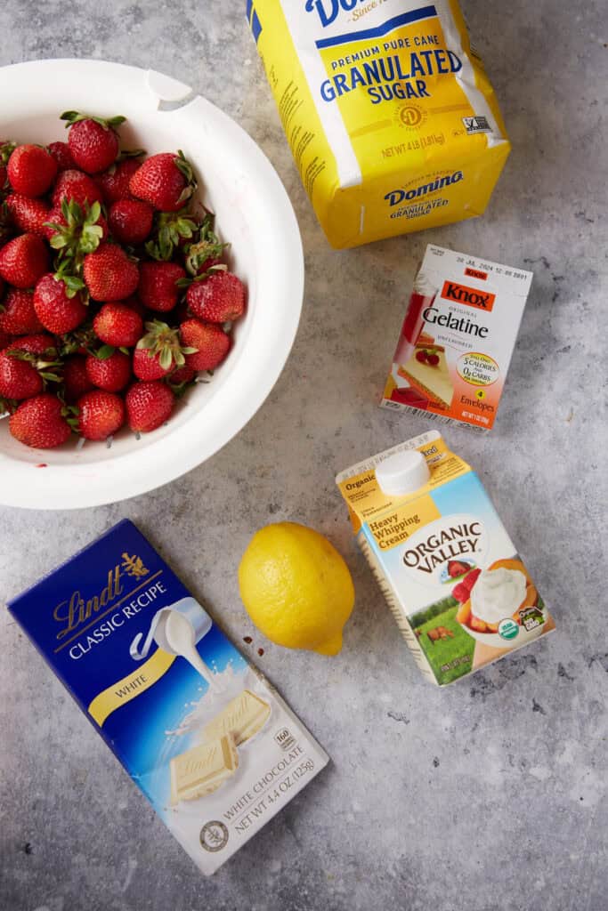 The ingredients for strawberry mousse.