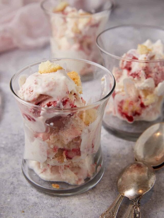 Strawberry trifle in glasses.