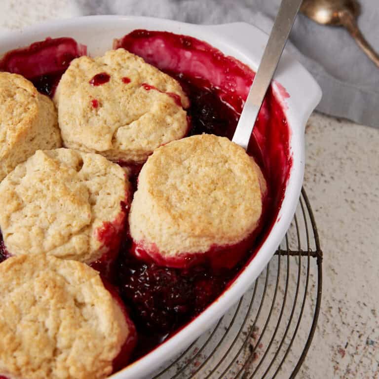 blackberry cobbler being served