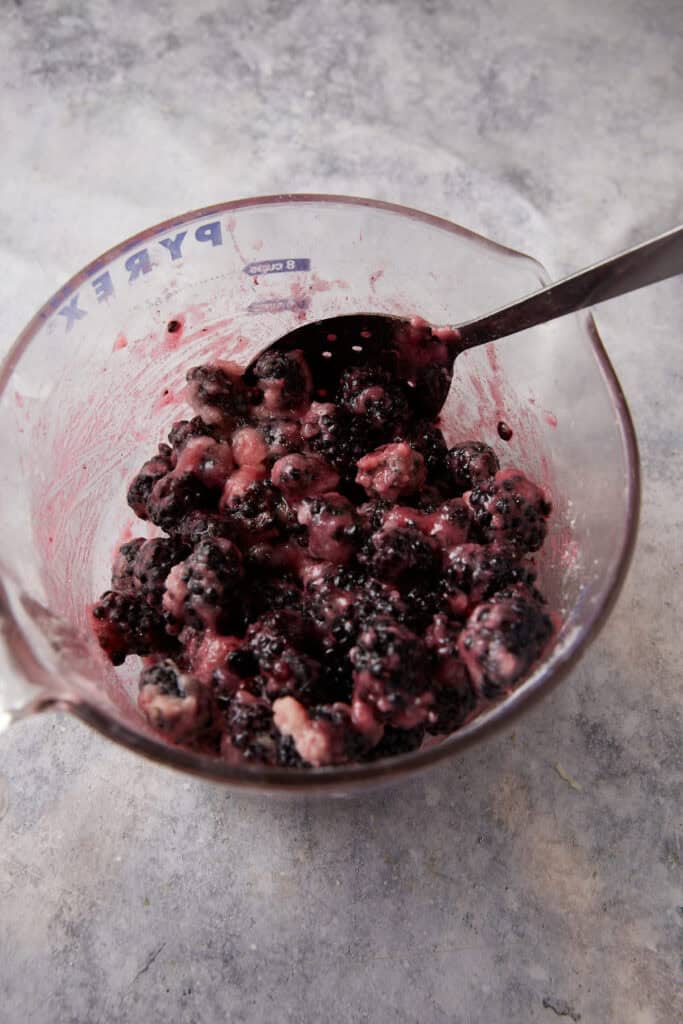 Blackberries mixed with sugar and flour.