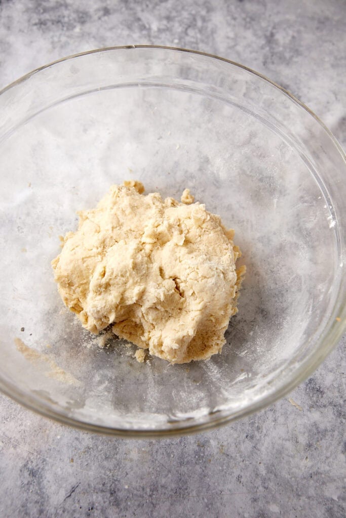 Biscuit dough in a bowl.