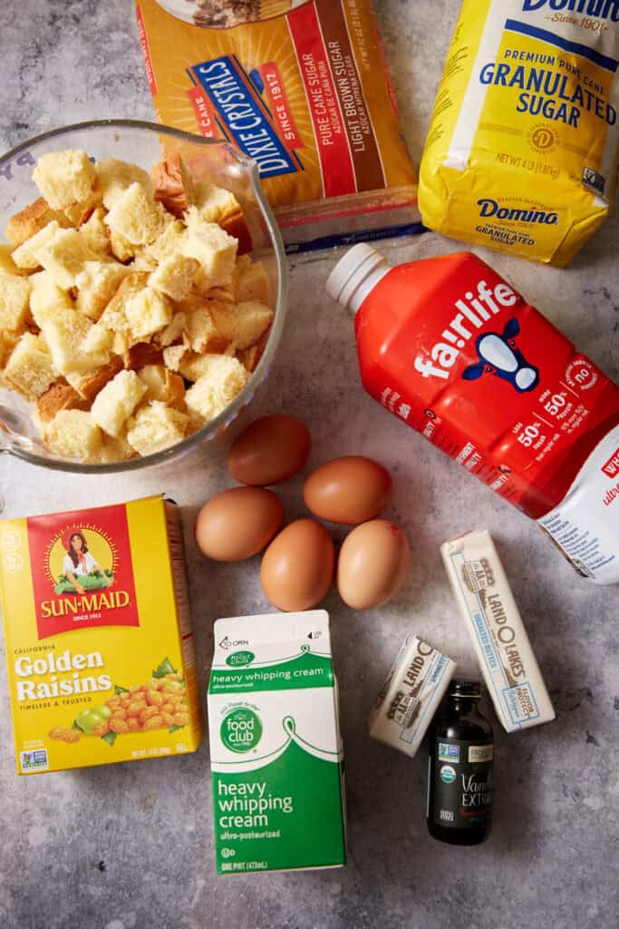 Ingredients for bread pudding.