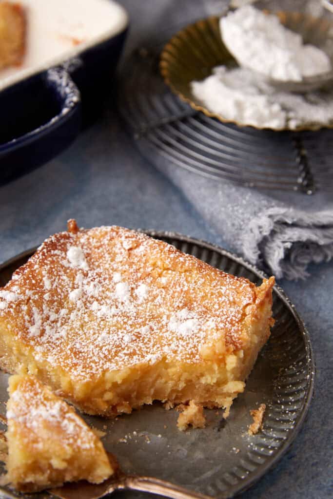 A single serving of Paula Deens butter cake on a plate.