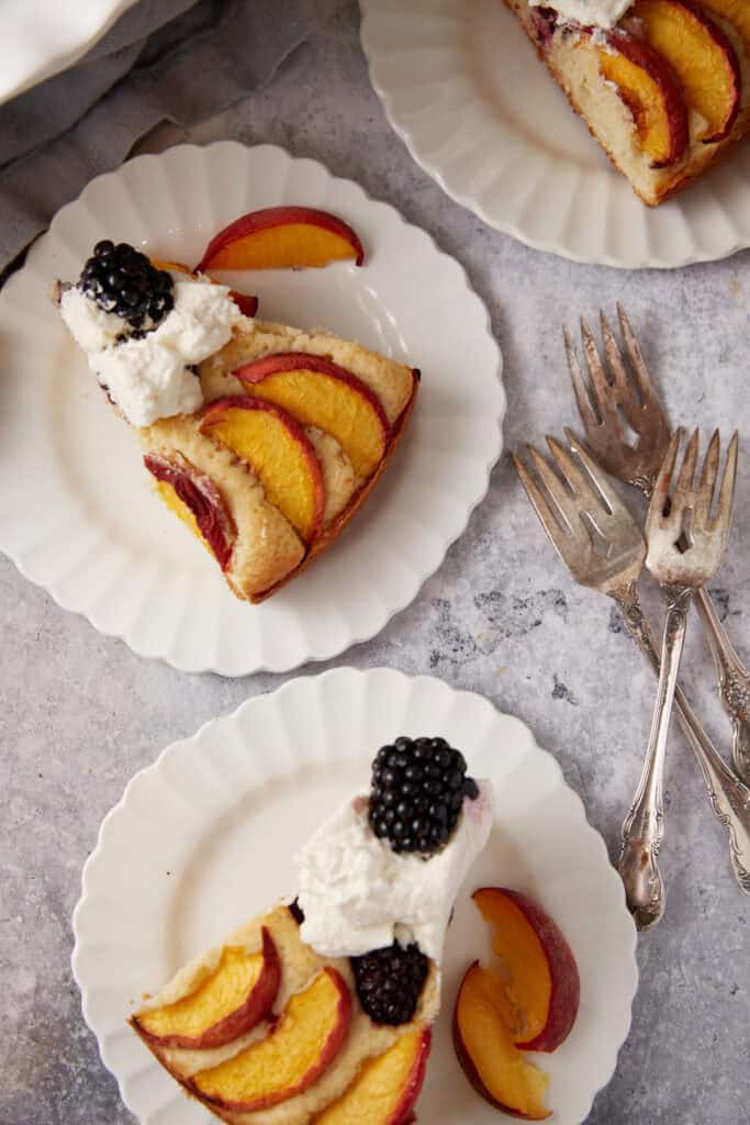 Three plates of peach buckle.