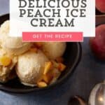 Peach Ice Cream scoops in a bowl.