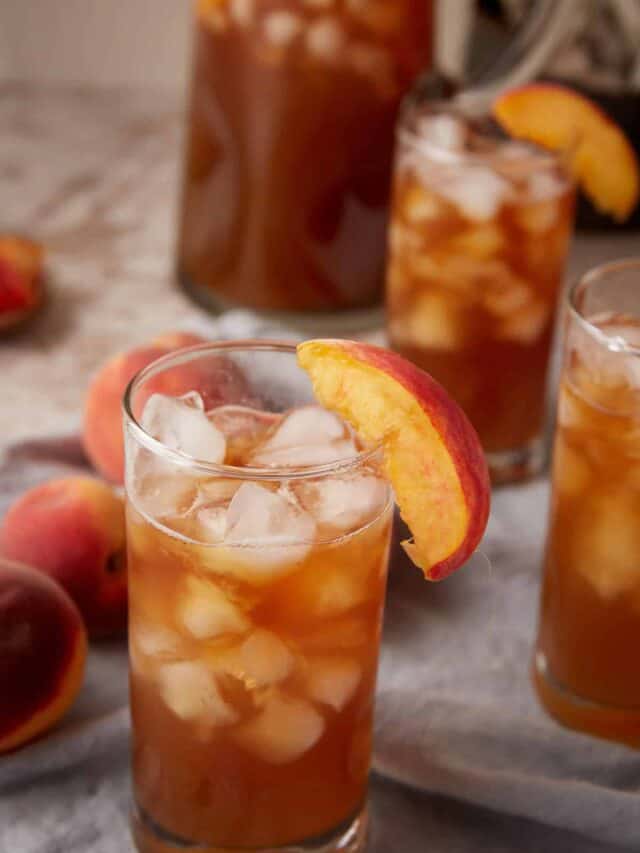Glasses of peach iced tea.