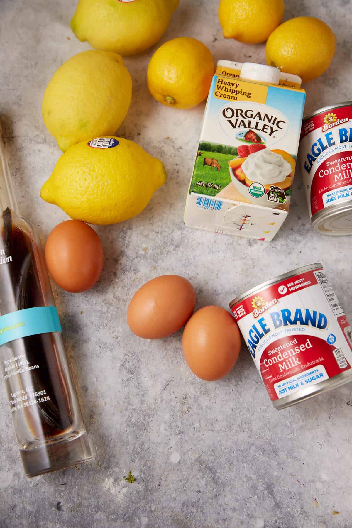 The ingredients for a lemon icebox pie.
