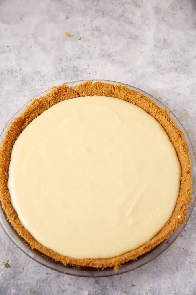 The filling poured into a graham cracker crust.