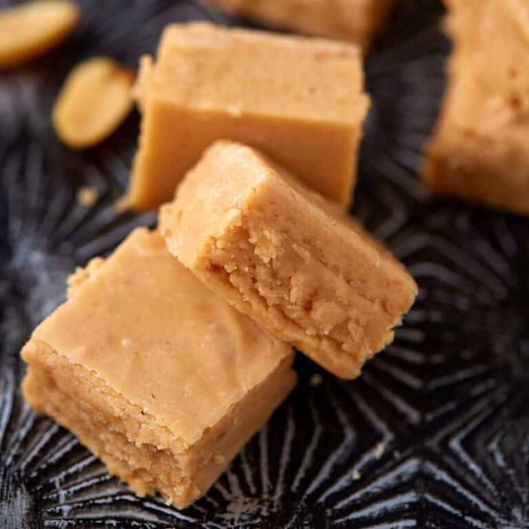 Two pieces of peanut butter fudge.