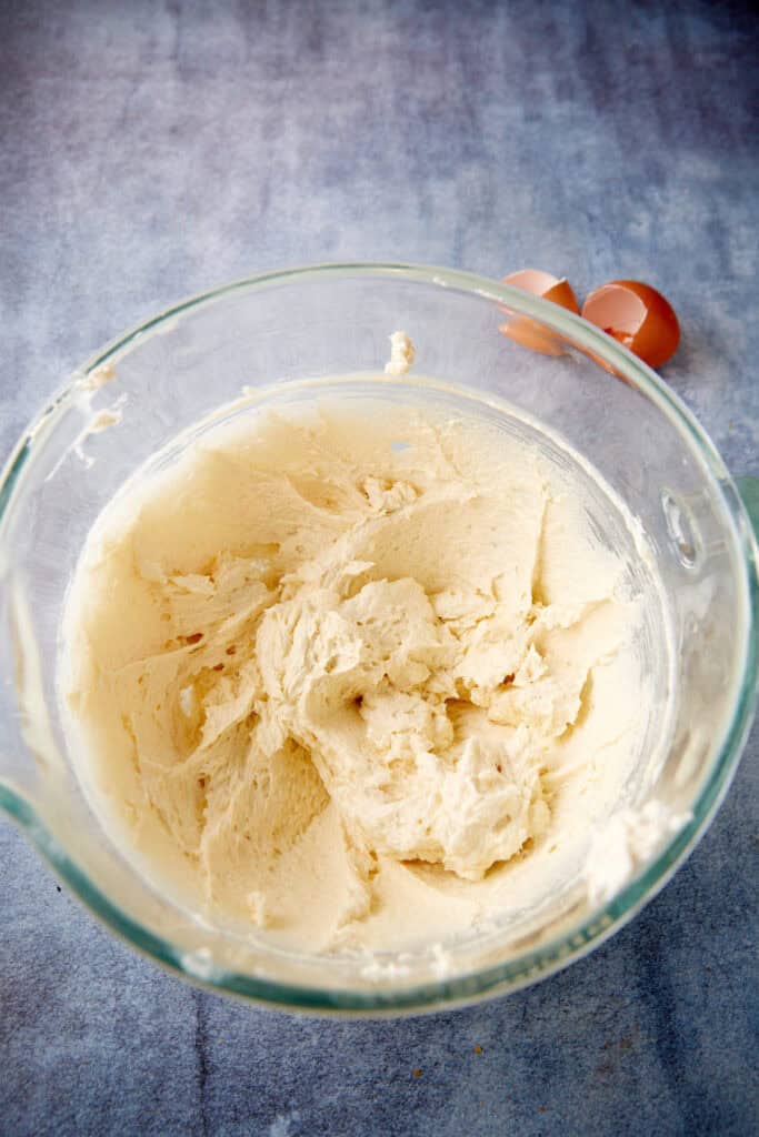 Cookie dough creamed in a bowl.