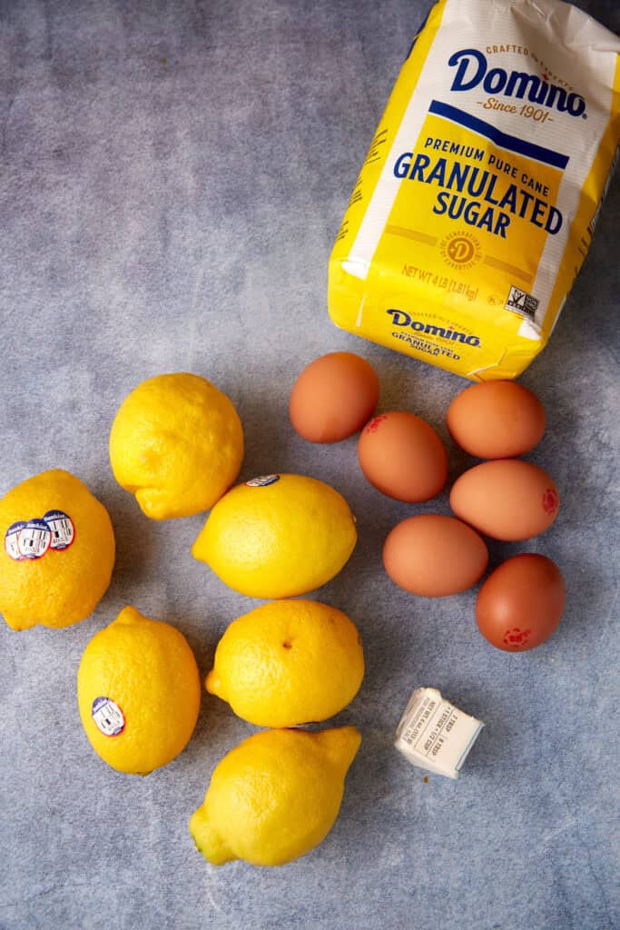 The ingredients for lemon curd. 