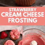 strawberry cream cheese frosting on cupcakes.